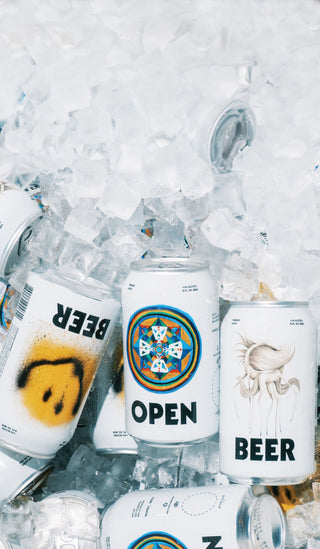 OPEN Beer Collection of three Artist Beer Cans in Bucket of Ice | OPEN Brewing